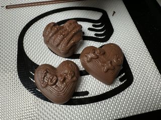 Close-up detail of Karen Chau's chocolate hearts